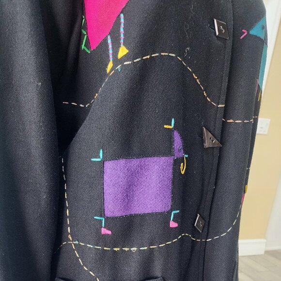 UNIQUE Vintage Women's Abstract ART Black Jacket | Size 2XL - Picture 3 of 13